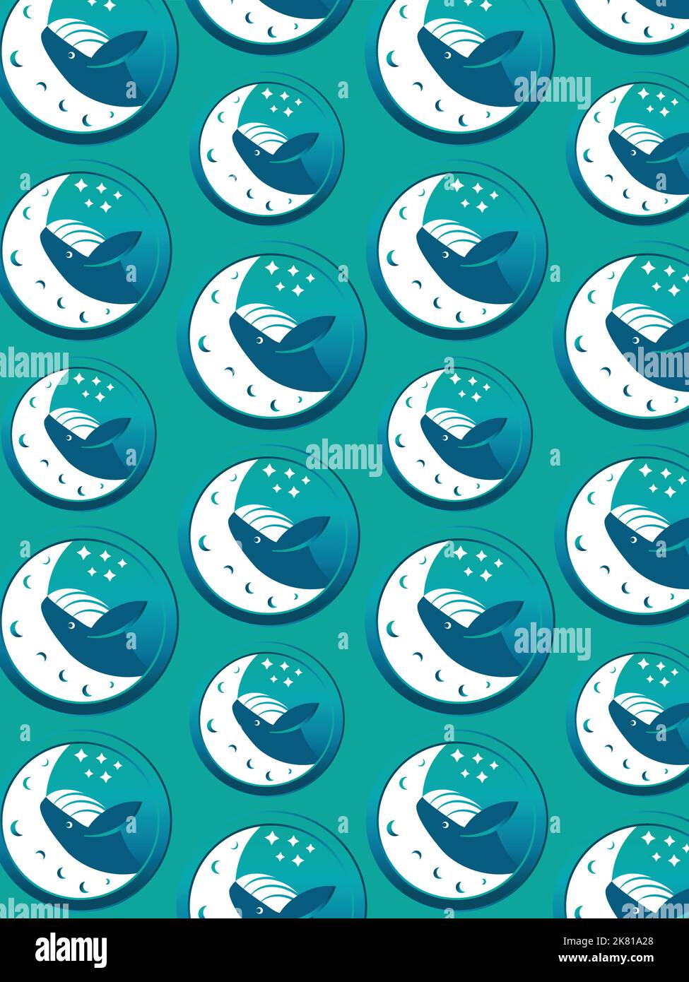 Humpback whale Dreaming of the moon pattern Stock Vector