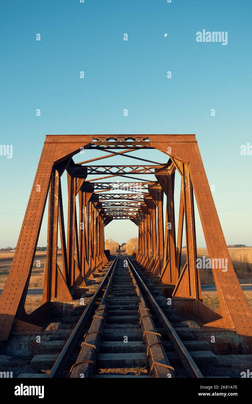 Rusty Train Bridges A vertical of an old rusty train bridge Stock Photo - Alamy