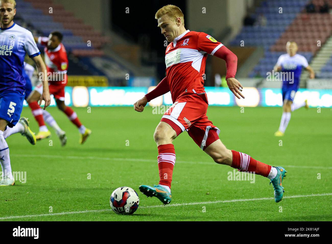 Wigan, UK. 19th Oct, 2022. Duncan Watmore of Middlesbrough during the EFL Sky Bet Championship match between Wigan Athletic and Middlesbrough at the DW Stadium, Wigan, England on 19 October 2022. Photo by Ben Wright. Editorial use only, license required for commercial use. No use in betting, games or a single club/league/player publications. Credit: UK Sports Pics Ltd/Alamy Live News Stock Photo