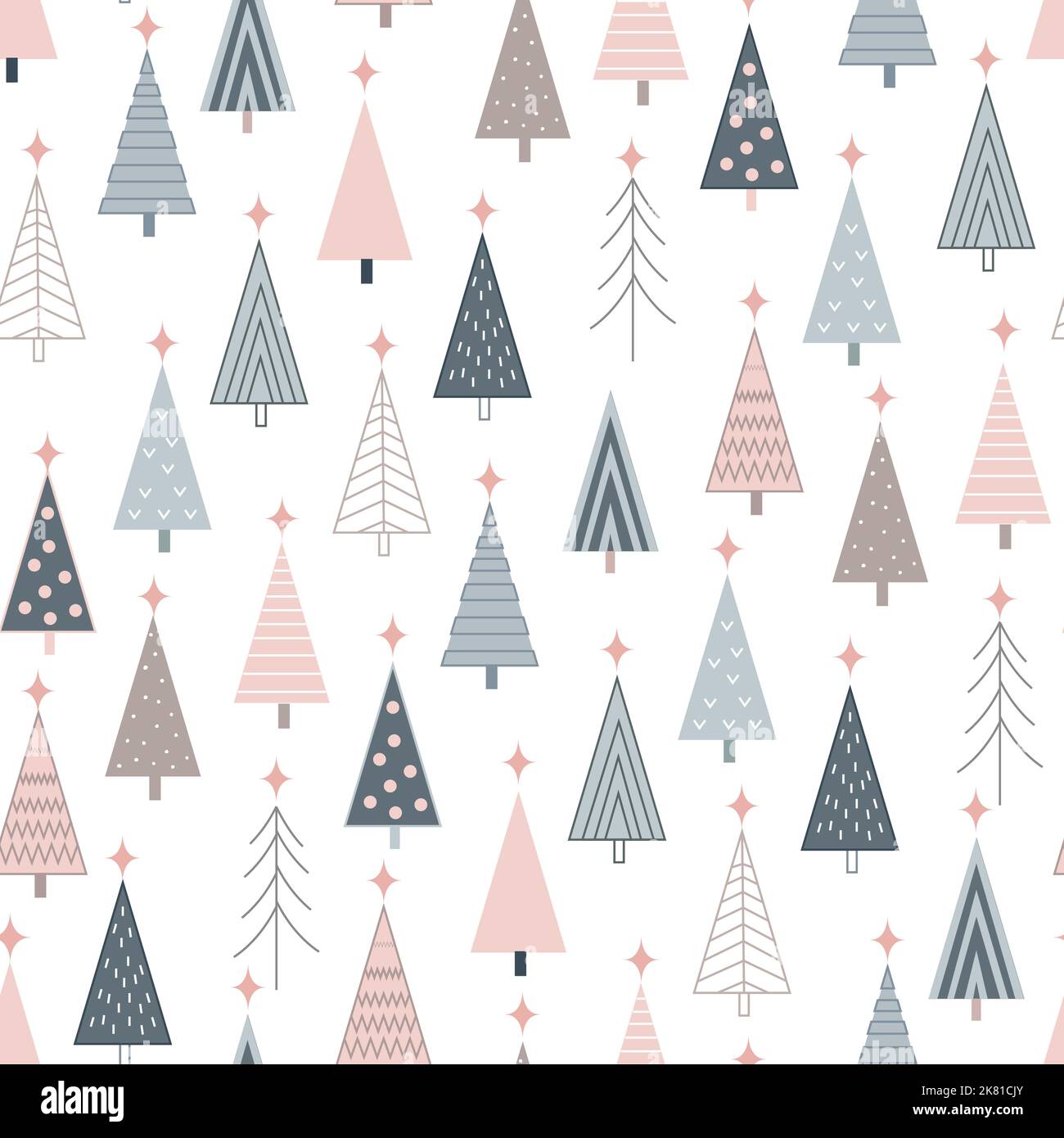 Stylish seamless Christmas background with doodle abstract Xmas trees ...