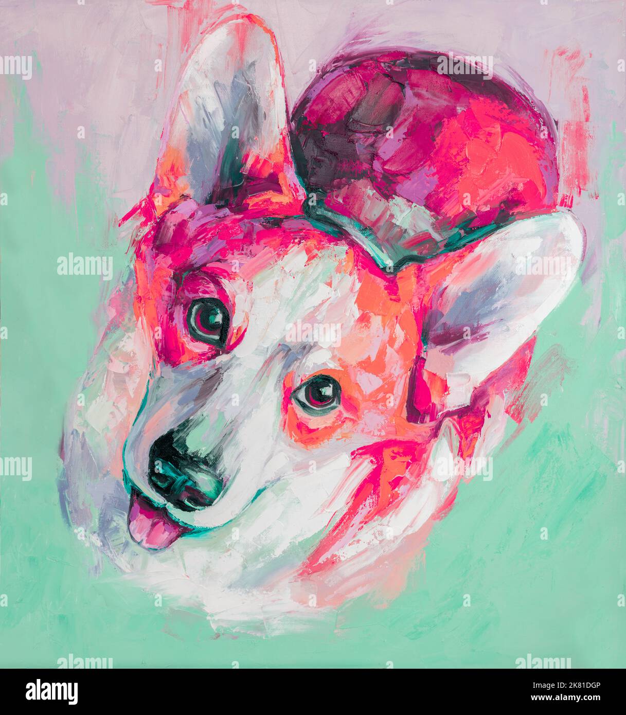 Oil dogs portrait painting in multicolored tones. Conceptual abstract