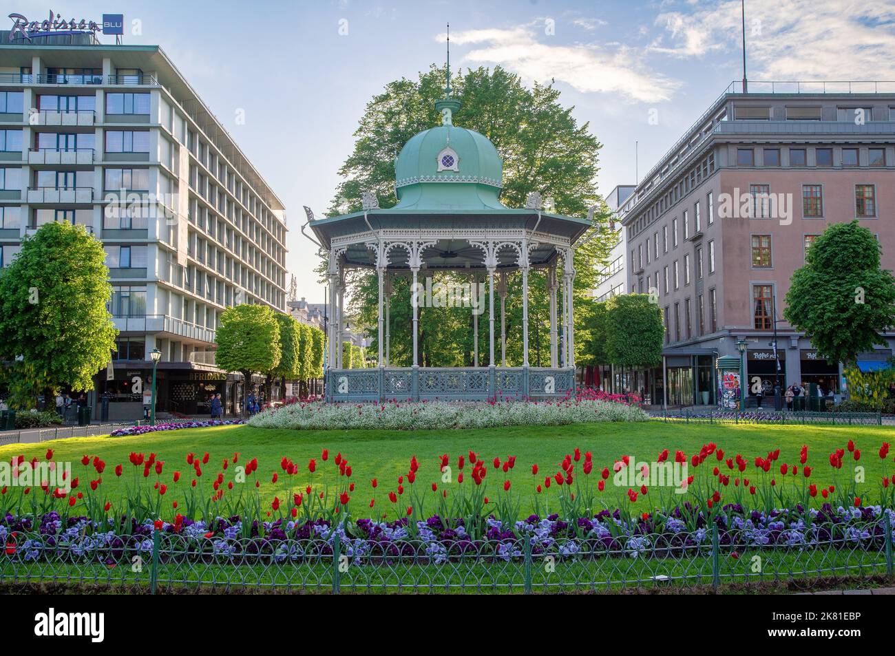 The Byparken gazebo at the green park in Bergen, Norway Stock Photo