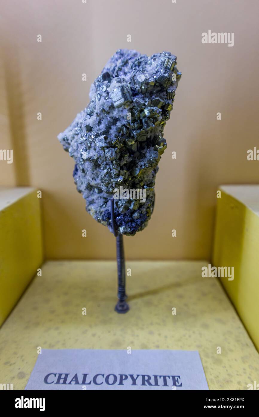 Chalcopyrite is a copper iron sulfide mineral and the most abundant