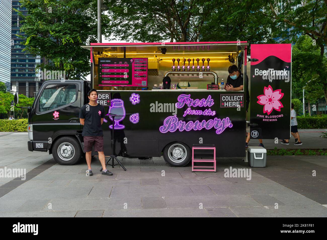 The Pink Blossoms Brewery mobile beer truck, at Marina Bay, Singapore