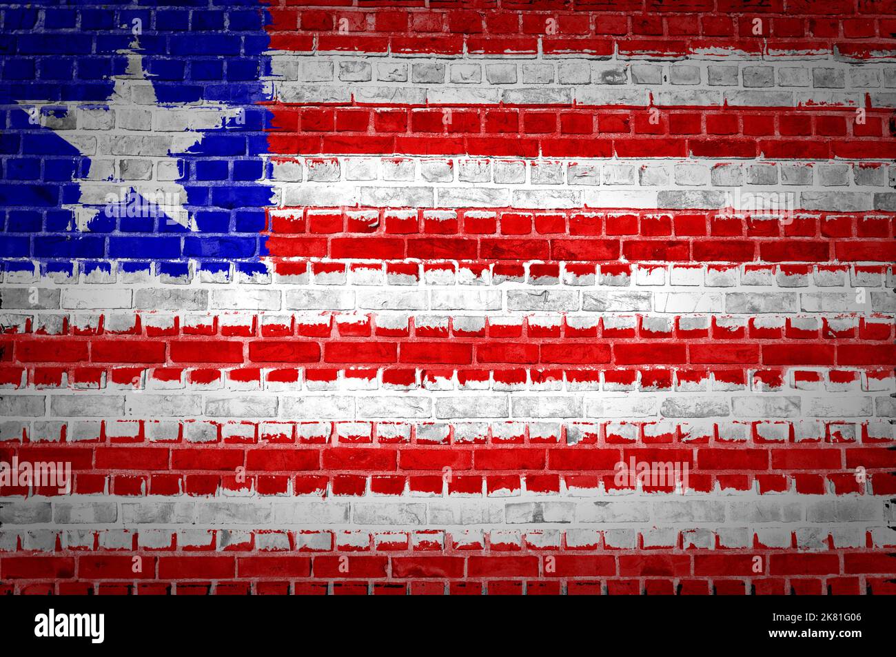 An image of the Liberia flag painted on a brick wall in an urban ...