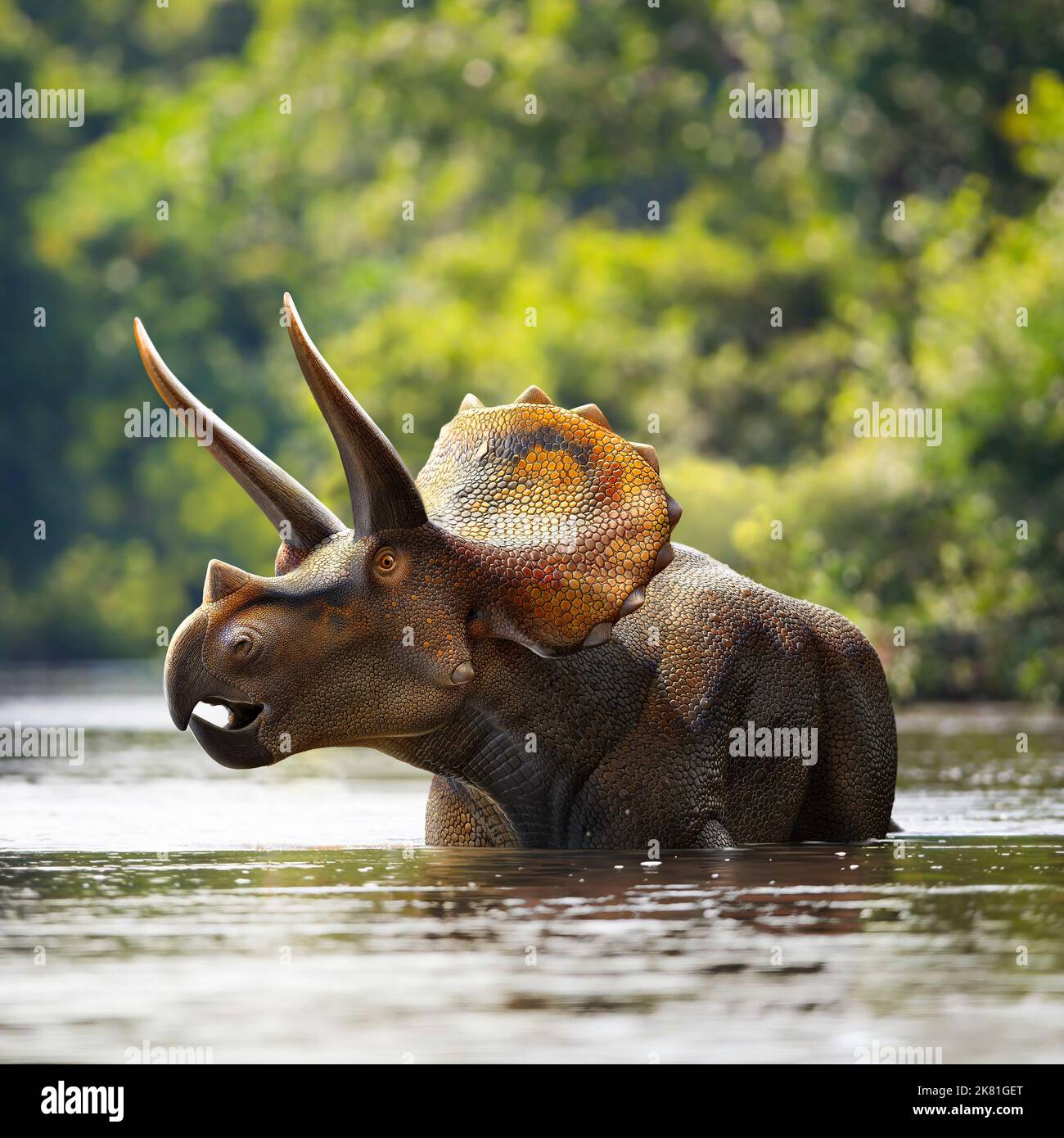 Triceratops In Lake Stock Photo