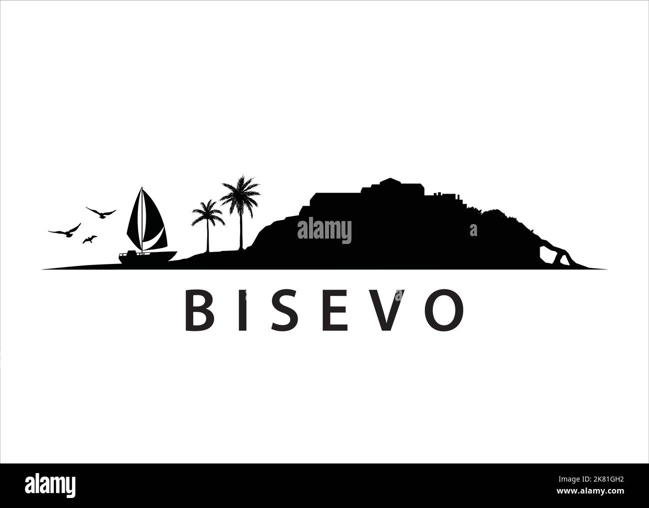 Bisevo Croatian island Landscape Vector Graphic Stock Vector