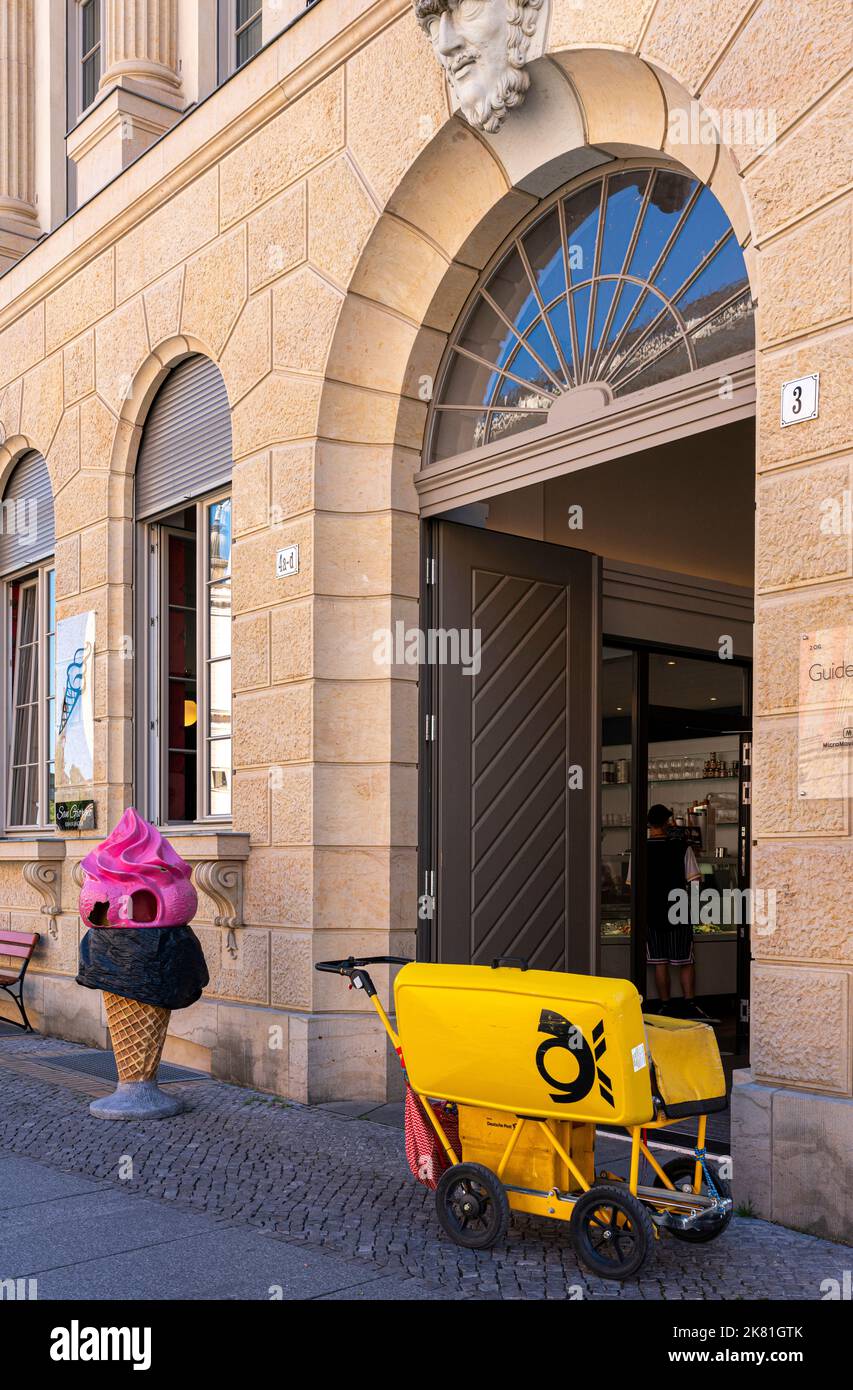 Yellow Cart Of A Letter Carrier, Potsdam, Brandenburg , Germany Stock Photo