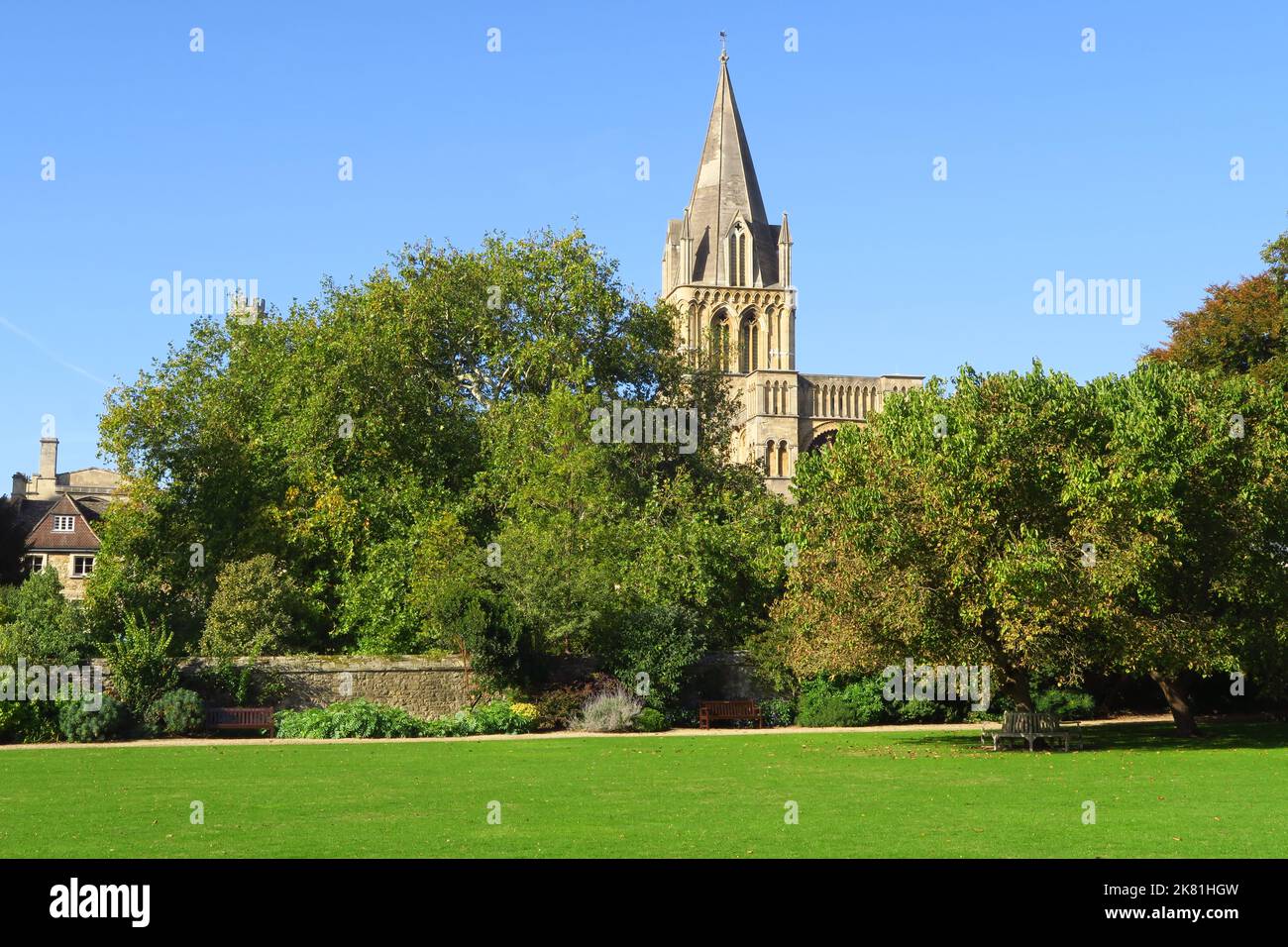 Christ Church tower and the college gardens, Oxford Stock Photo