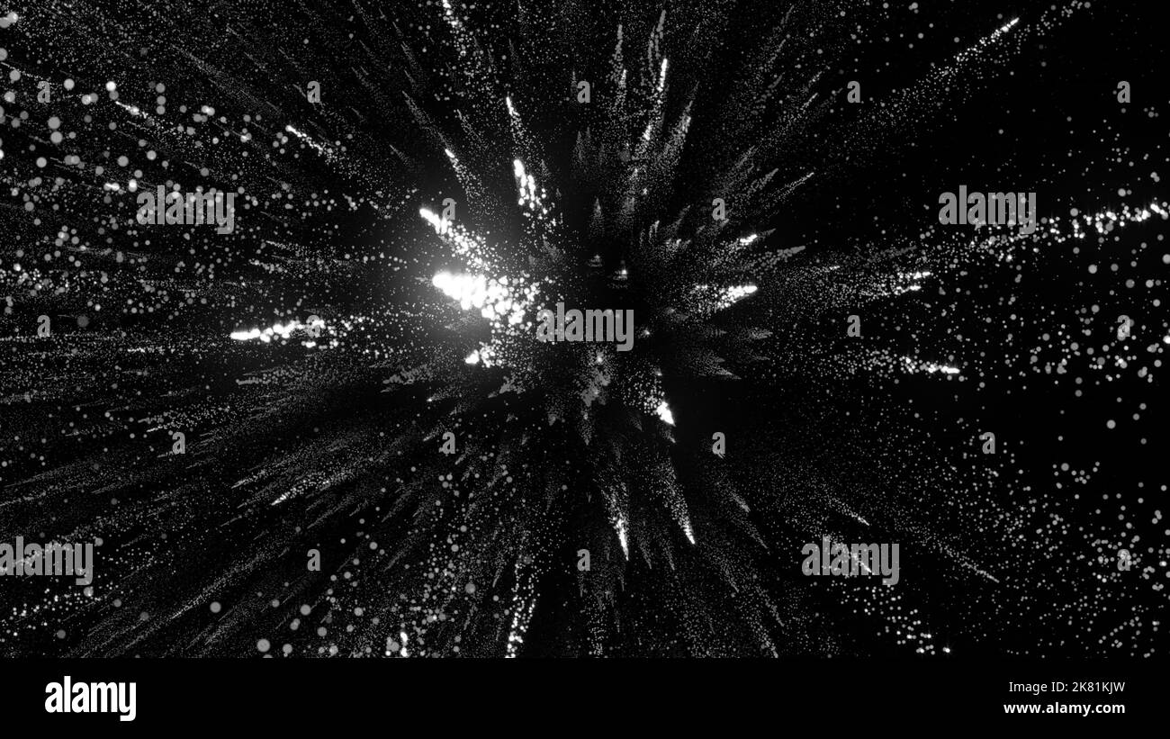Bright Particles 3D rendering of bright particles fill the space with jets of energy and ...