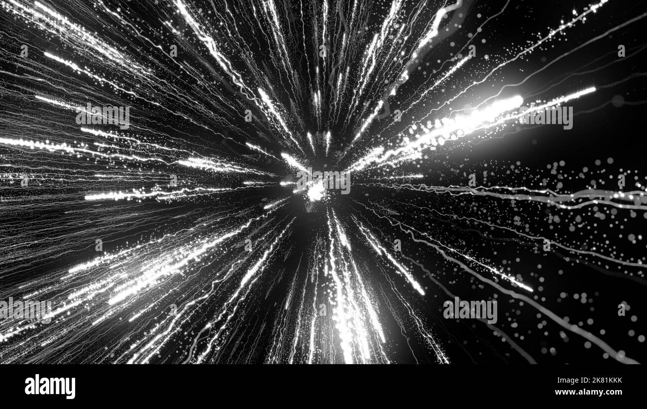 Bright Particles 3D rendering of bright particles fill the space with jets of energy and ...