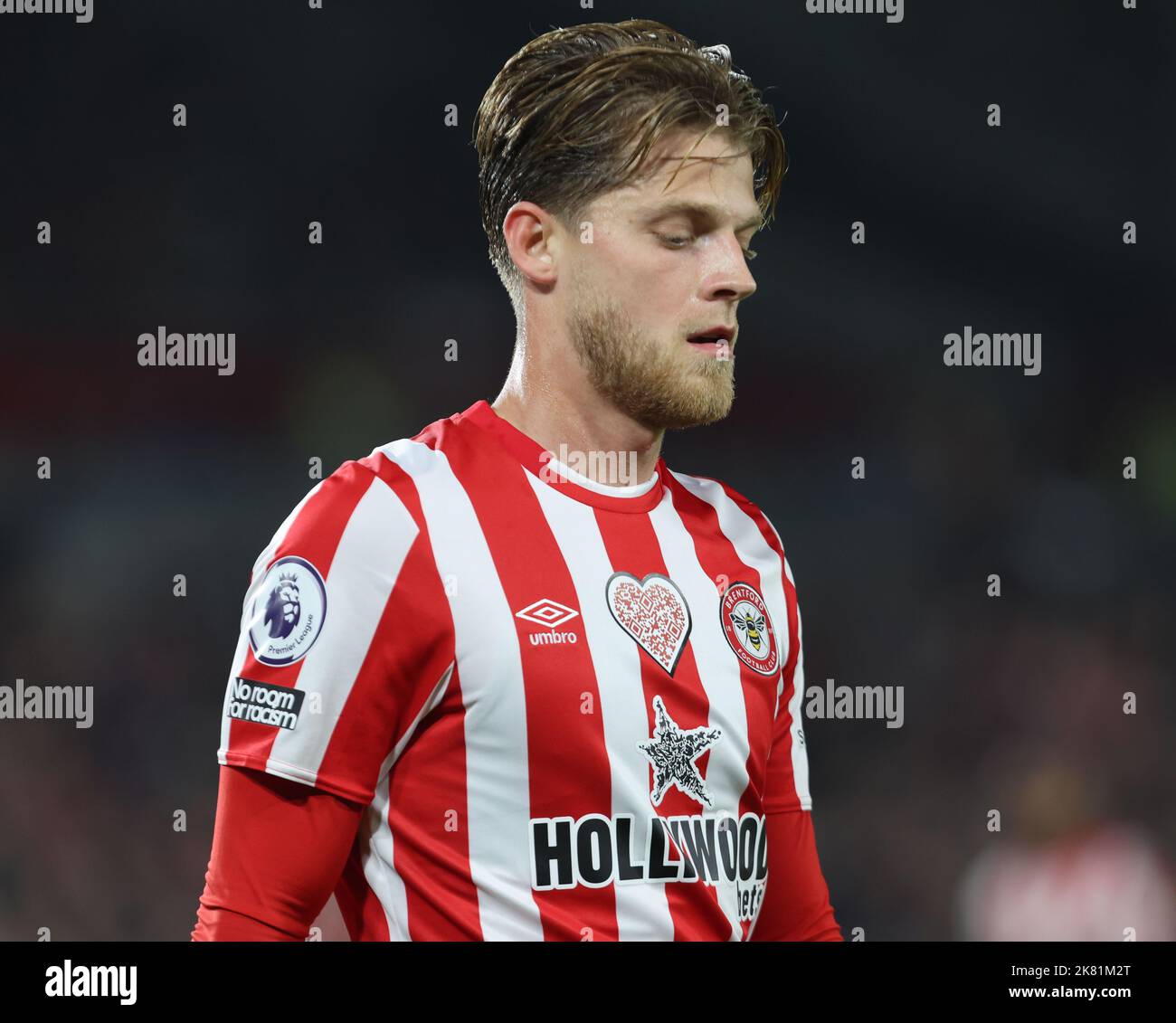 Brentford ENGLAND - October 19: Mathias Jensen of Brentford during English Premier League soccer match between Brentford against Chelsea at The Gtech Stock Photo