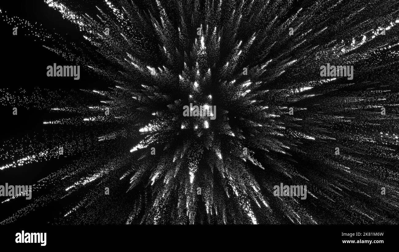 Bright Particles 3D rendering of bright particles fill the space with jets of energy and ...