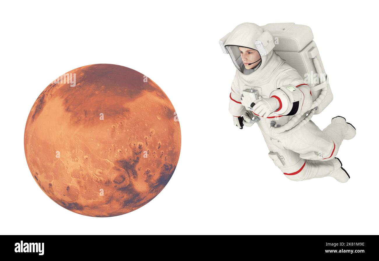 Planet Mars and astronaut isolated on white background Stock Photo - Alamy