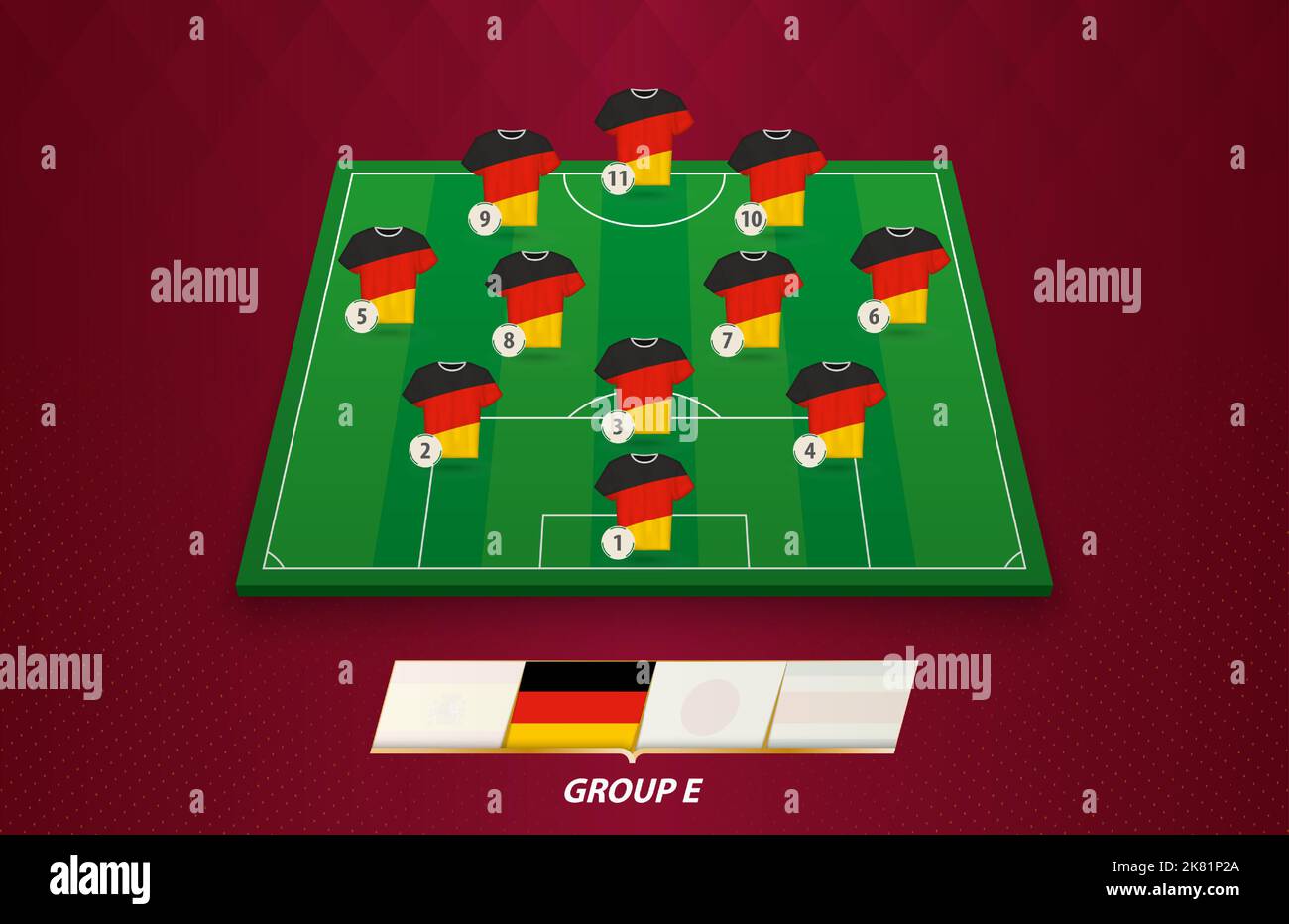 Football field with Germany team lineup for European competition