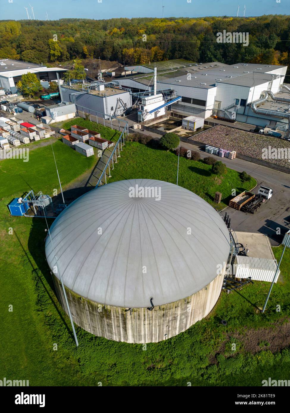 Biogas storage, pipelines of the biogas plant of the company Reterra, biogas is produced in a fermenter over a period of more than 18 days from biowas Stock Photo
