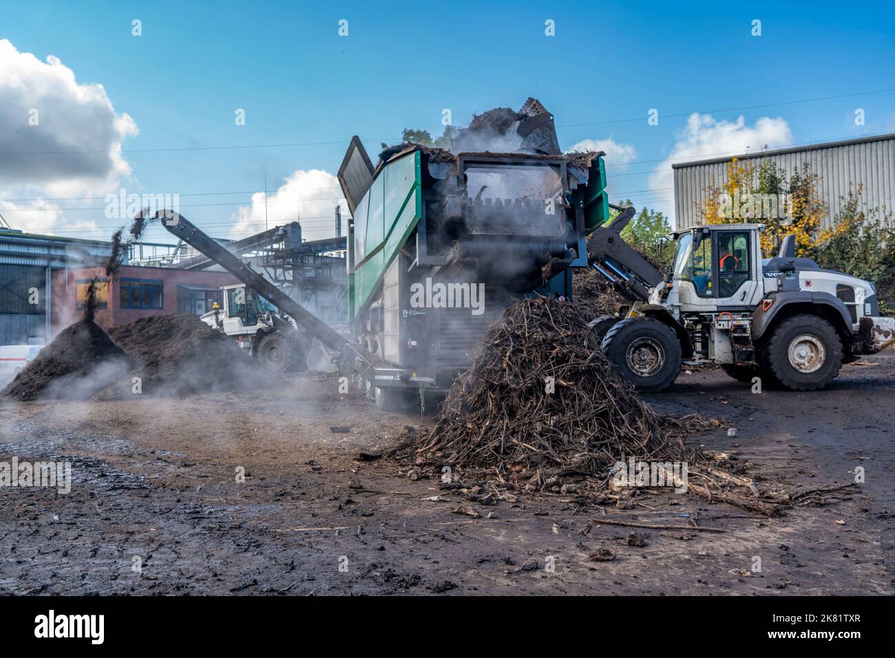 Composting plant, biowaste is composted, sorted by size, smaller parts