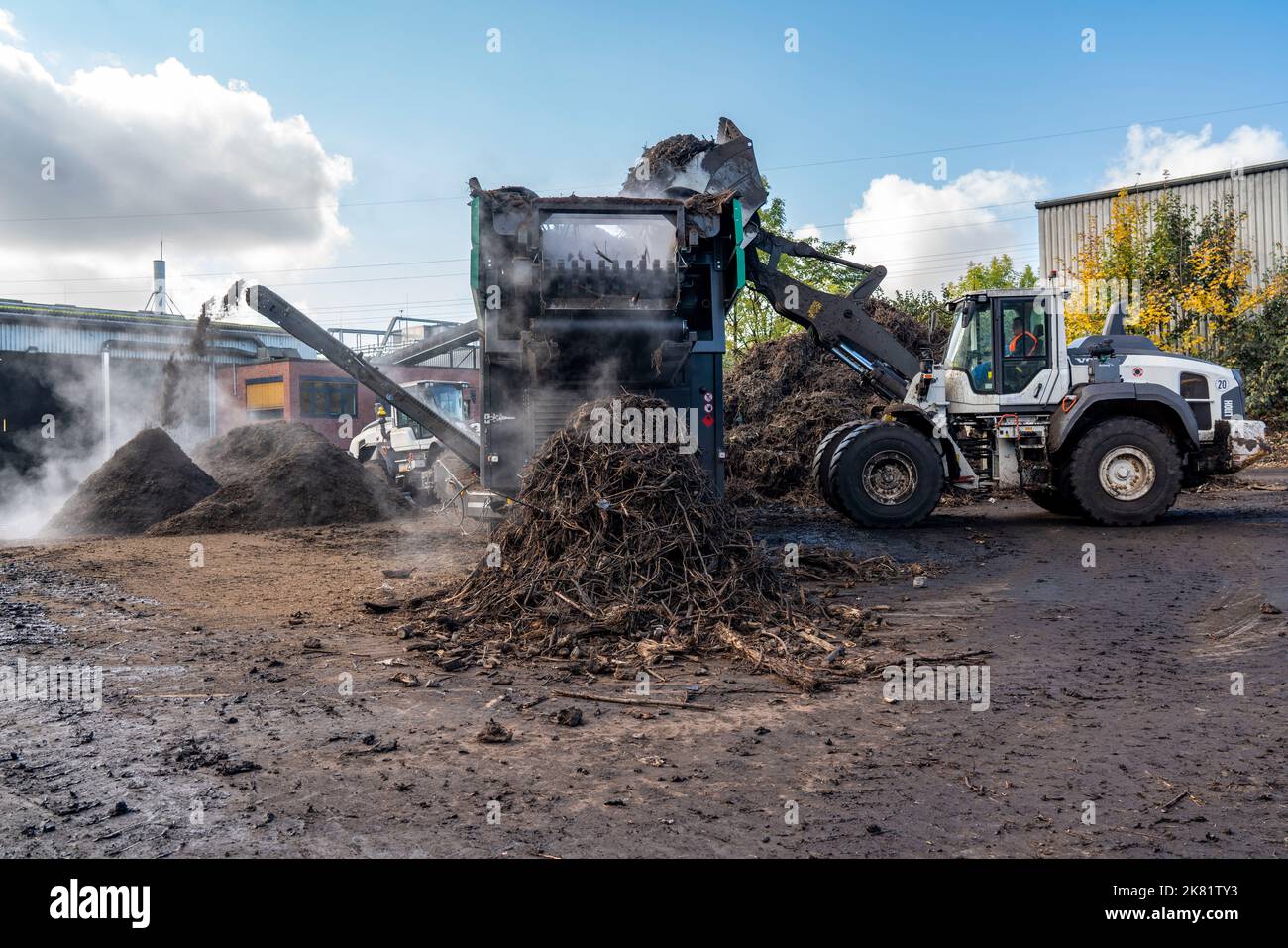 Composting plant, biowaste is composted, sorted by size, smaller parts