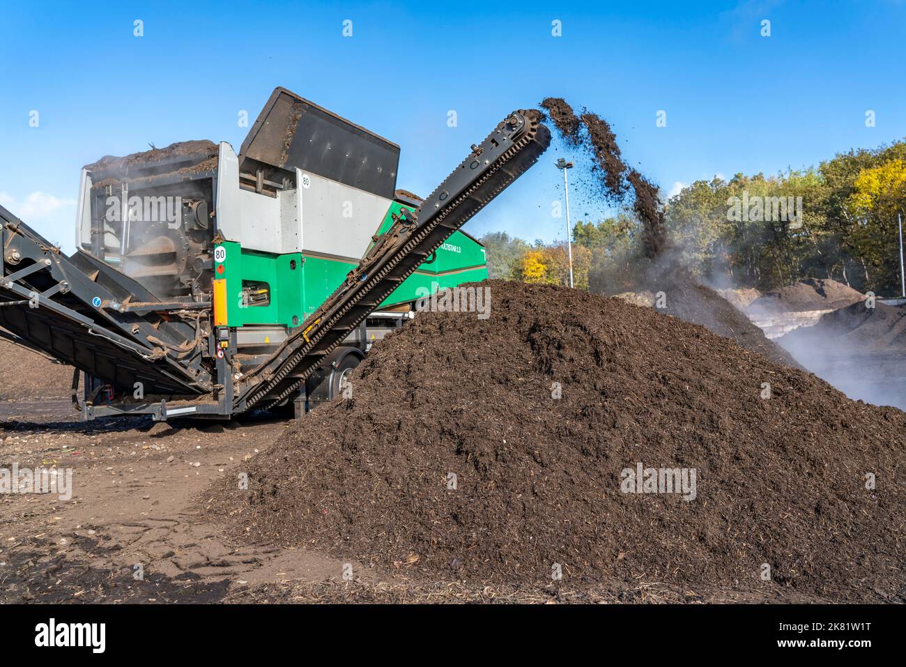 Composting plant, biowaste is composted, sorted by size, smaller parts