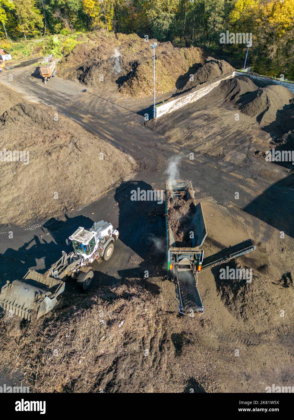 Composting plant, biowaste is composted, sorted by size, smaller parts