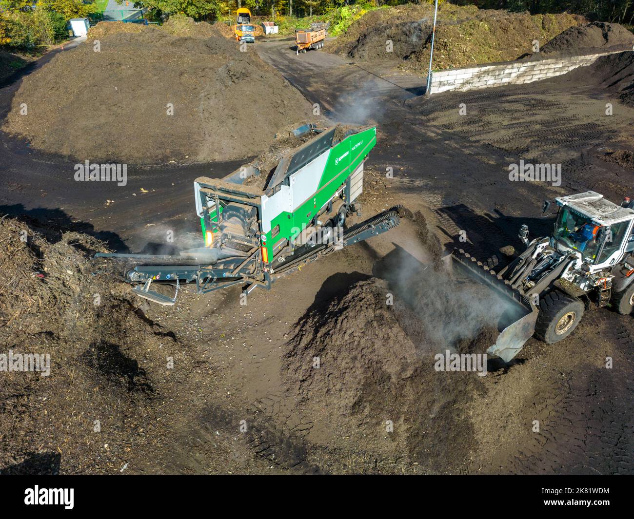 Composting plant, biowaste is composted, sorted by size, smaller parts