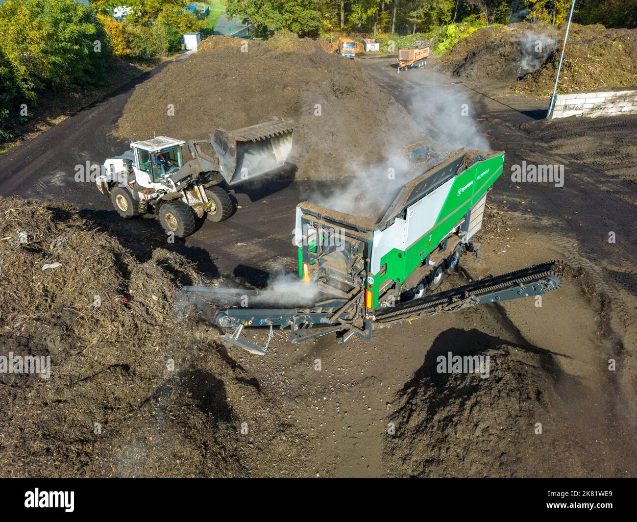 Composting plant, biowaste is composted, sorted by size, smaller parts