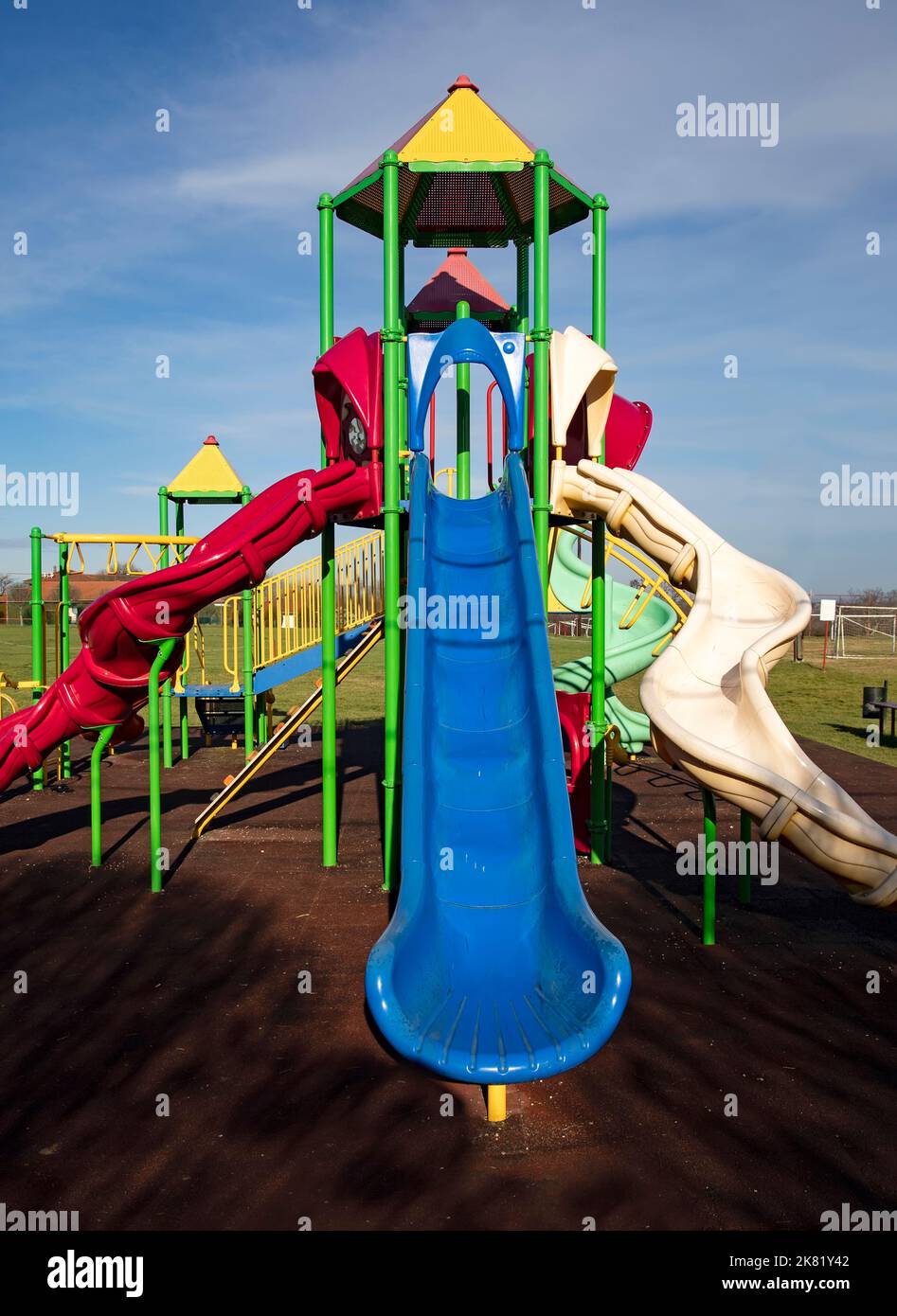 Colorful playground otdoor with slides Stock Photo Alamy