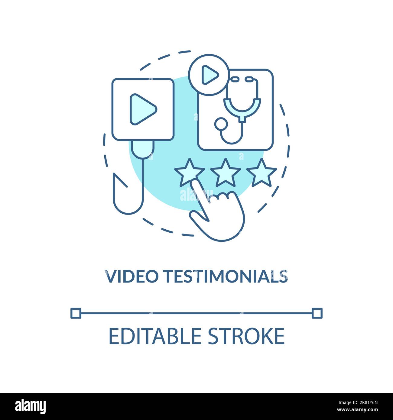 Video testimonials turquoise concept icon Stock Vector