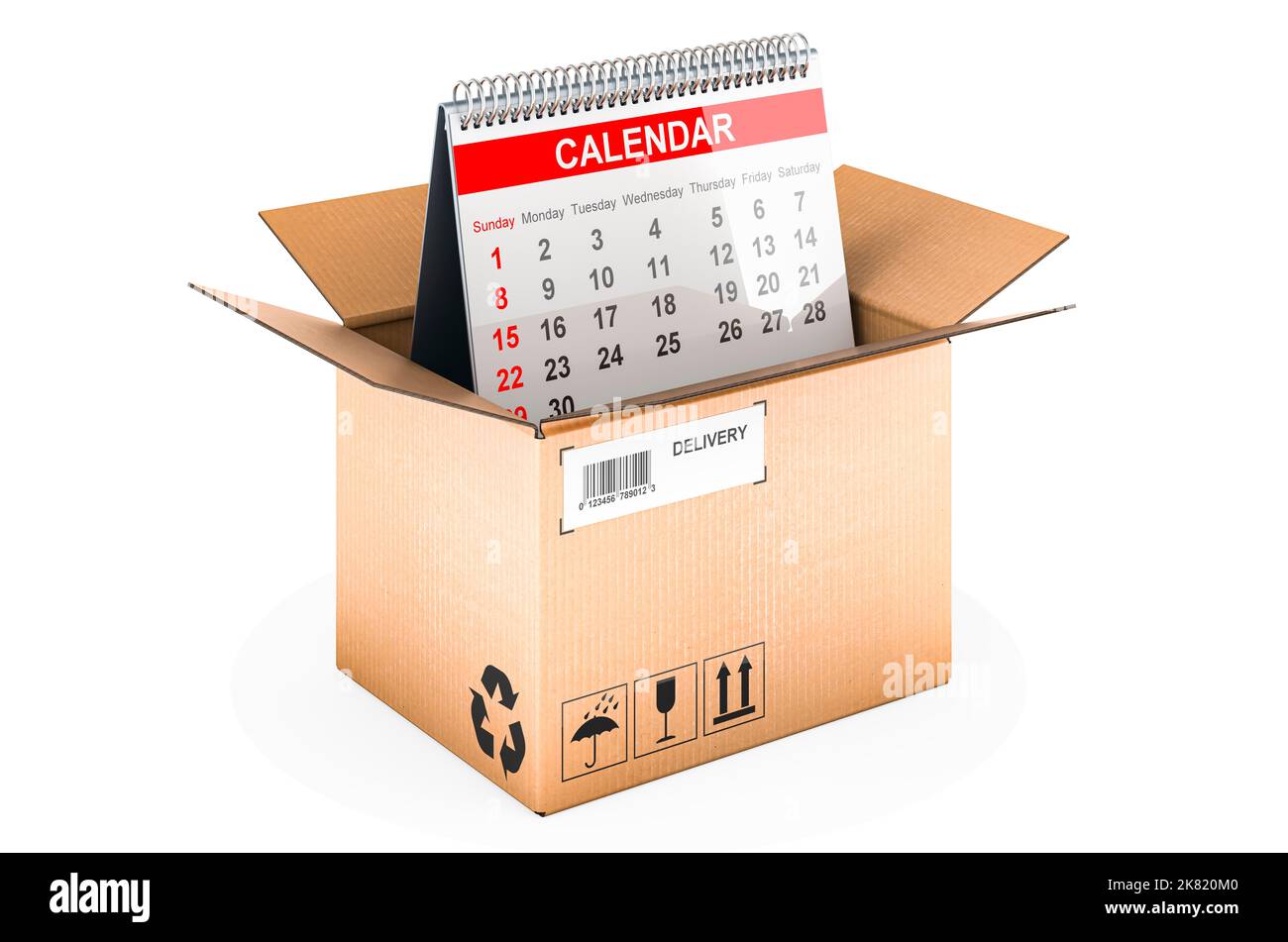 Parcel with desk calendar, 3D rendering isolated on white background ...