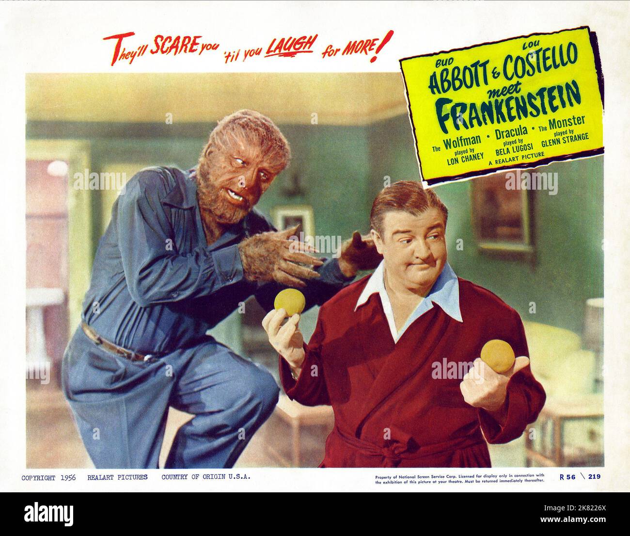Lon Chaney Jr. \u0026 Lou Costello Film: Abbott And Costello Meet Frankenstein;  Bud Abbott And Lou Costello Meet Frankenstein (USA 1948) Director: Charles  Barton 15 June 1948 **WARNING** This Photograph is for, image size:1300x1105
