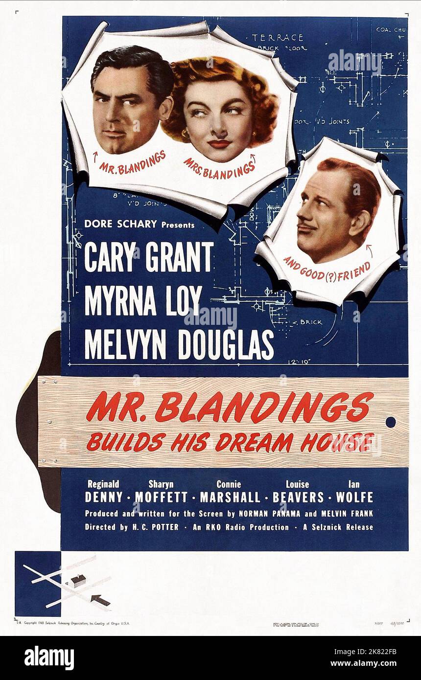 Cary Grant, Myrna Loy & Melvyn Douglas Poster Film Mr. Blandings