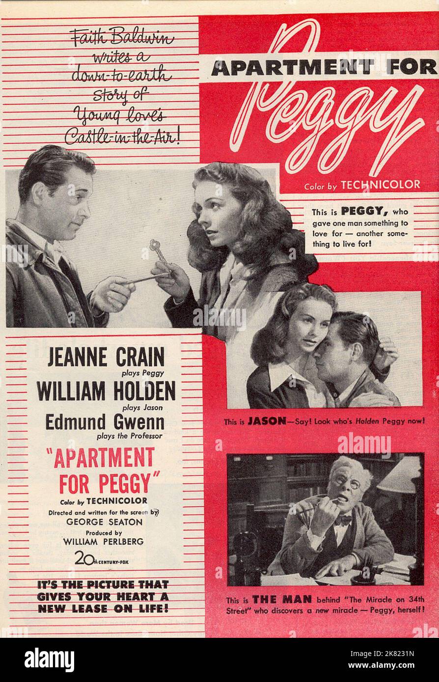 Jaen Crain & William Holden Poster Film Apartment For Peggy (1949