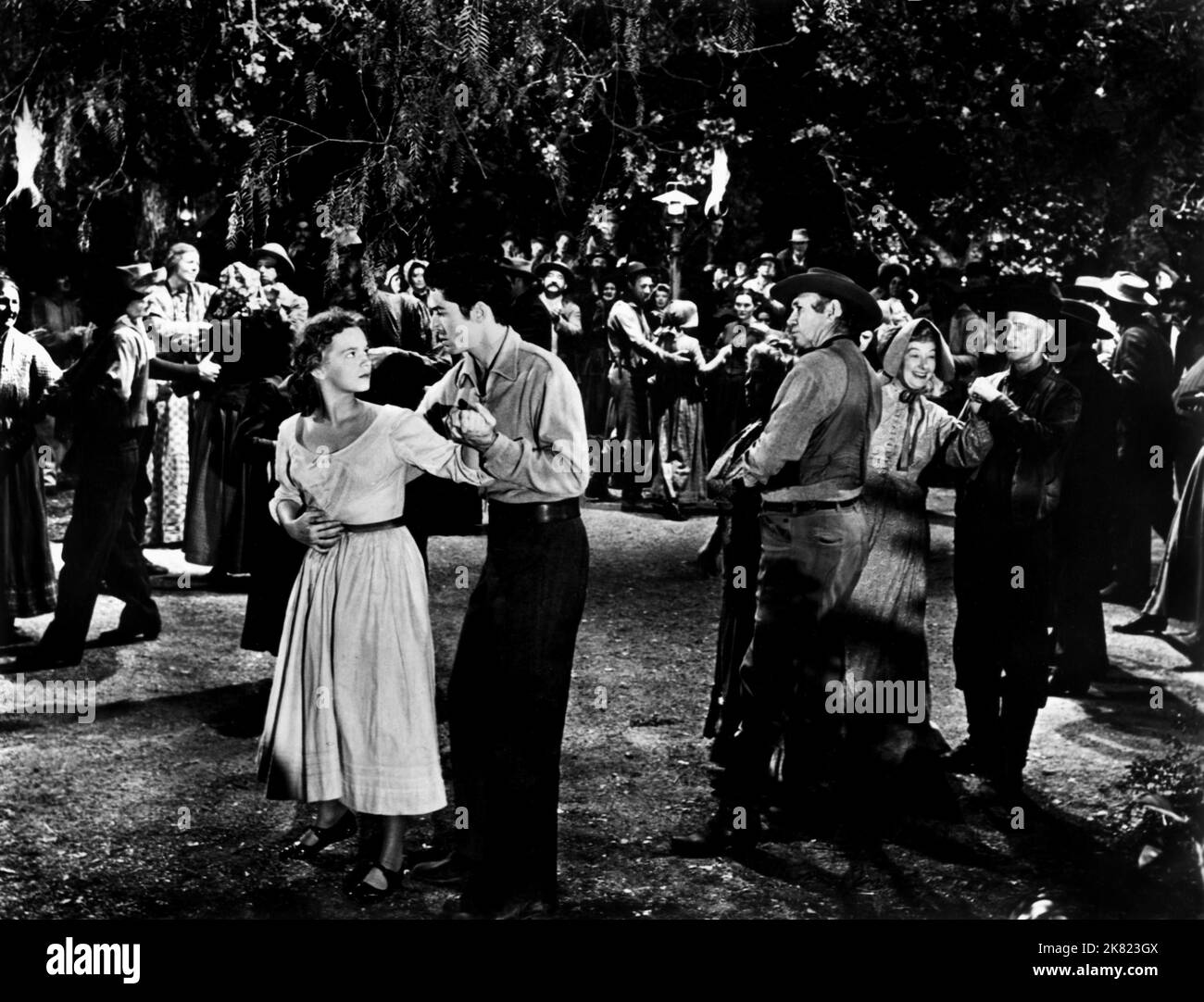 Joan Evans & Farley Granger Film: Roseanna Mccoy (1949) Characters: Roseanna McCoy & Johnse Hatfield  Director: Irving Reis 12 October 1949   **WARNING** This Photograph is for editorial use only and is the copyright of THE SAMUEL GOLDWYN COMPANY and/or the Photographer assigned by the Film or Production Company and can only be reproduced by publications in conjunction with the promotion of the above Film. A Mandatory Credit To THE SAMUEL GOLDWYN COMPANY is required. The Photographer should also be credited when known. No commercial use can be granted without written authority from the Film Co Stock Photo