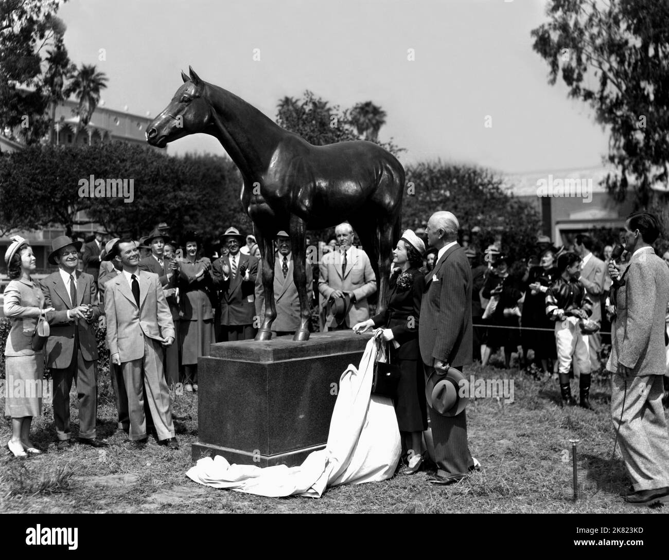 Shirley Temple, Barry Fitzgerald, Lon Mccallister & Rosemary Decamp Film: The Story Of Seabiscuit (1949) Characters: Margaret O'Hara,Shawn O'Hara, Seabiscuit's Trainer,Ted Knowles, Jockey & Mrs. Charles S. Howard  Director: David Butler 11 November 1949   **WARNING** This Photograph is for editorial use only and is the copyright of WARNER and/or the Photographer assigned by the Film or Production Company and can only be reproduced by publications in conjunction with the promotion of the above Film. A Mandatory Credit To WARNER is required. The Photographer should also be credited when known. N Stock Photo