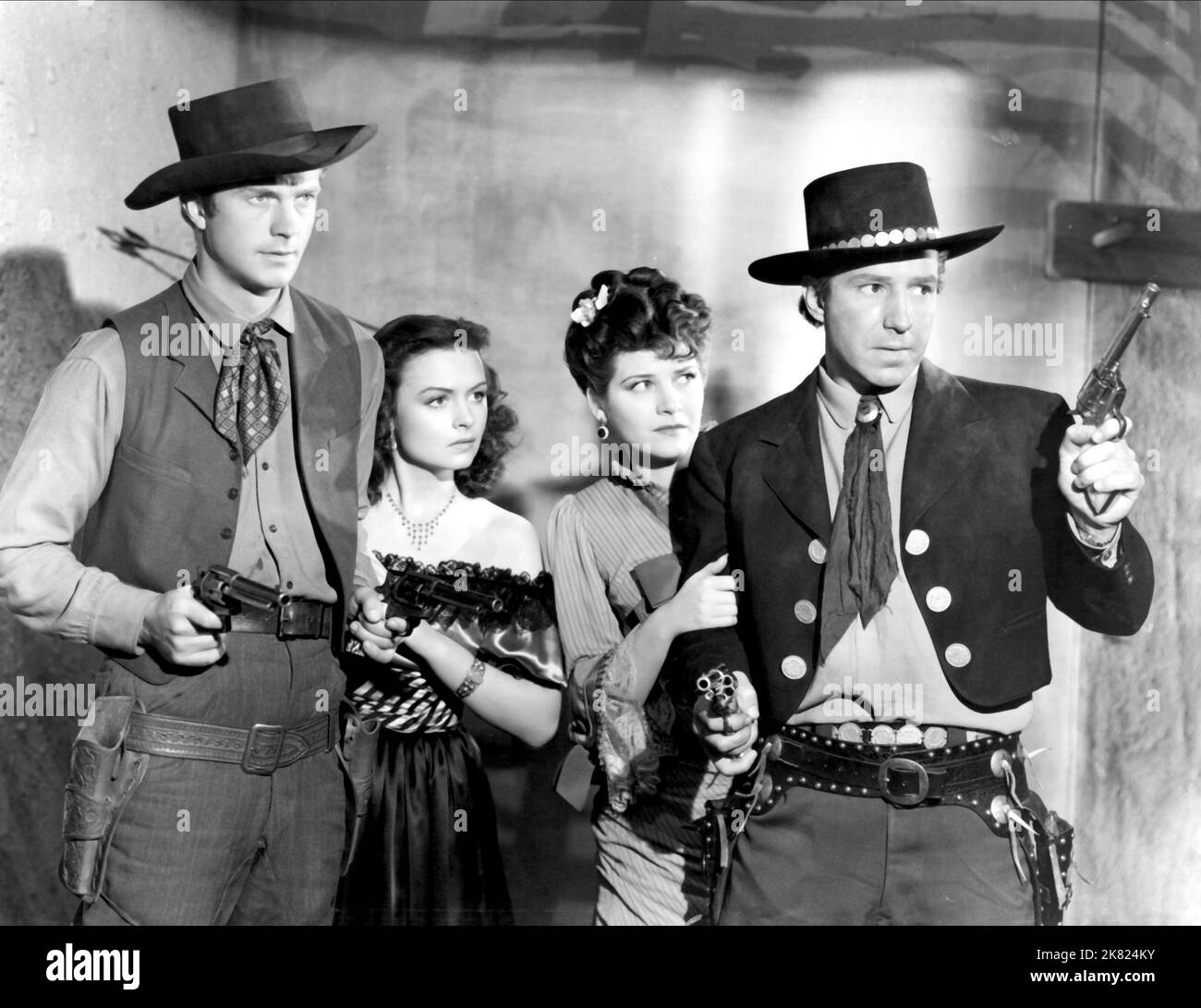 William Lundigan, Donna Reed, Ann Ayars & Lloyd Nolan Film: Apache Trail (1949) Characters: Tom Folliard, Rosalia Martinez, Constance Selden, Trigger Bill Folliard  Director: Richard Thorpe, Richard Rosson 04 September 1942   **WARNING** This Photograph is for editorial use only and is the copyright of MGM and/or the Photographer assigned by the Film or Production Company and can only be reproduced by publications in conjunction with the promotion of the above Film. A Mandatory Credit To MGM is required. The Photographer should also be credited when known. No commercial use can be granted with Stock Photo
