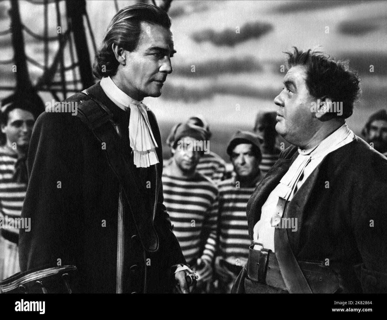 Randolph Scott & Charles Laughton Film: Captain Kidd (USA 1945) Characters: Adam Mercy, Capt. William Kidd  Director: Rowland V. Lee 22 November 1945   **WARNING** This Photograph is for editorial use only and is the copyright of UNITED ARTISTS and/or the Photographer assigned by the Film or Production Company and can only be reproduced by publications in conjunction with the promotion of the above Film. A Mandatory Credit To UNITED ARTISTS is required. The Photographer should also be credited when known. No commercial use can be granted without written authority from the Film Company. Stock Photo