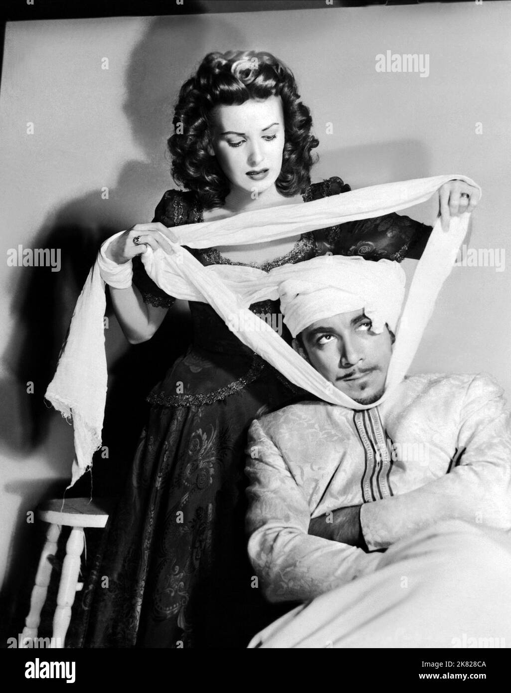 Maureen O'Hara & Anthony Quinn Film: Sinbad The Sailor; Sinbad, The Sailor (USA 1947) Characters: Shireen, Emir  Director: Richard Wallace 13 January 1947   **WARNING** This Photograph is for editorial use only and is the copyright of RKO and/or the Photographer assigned by the Film or Production Company and can only be reproduced by publications in conjunction with the promotion of the above Film. A Mandatory Credit To RKO is required. The Photographer should also be credited when known. No commercial use can be granted without written authority from the Film Company. Stock Photo