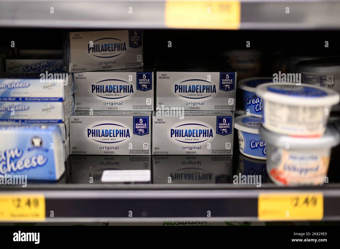 Philadelphia, United States. 19th Oct, 2022. Dairy products offered at a budget grocery store in Philadelphia, Pennsylvania, United States on October 19, 2022. The Federal Reserve closely monitors higher than usual inflation rates as consumers are affected by continued increase of costs. Credit: OOgImages/Alamy Live News Stock Photo