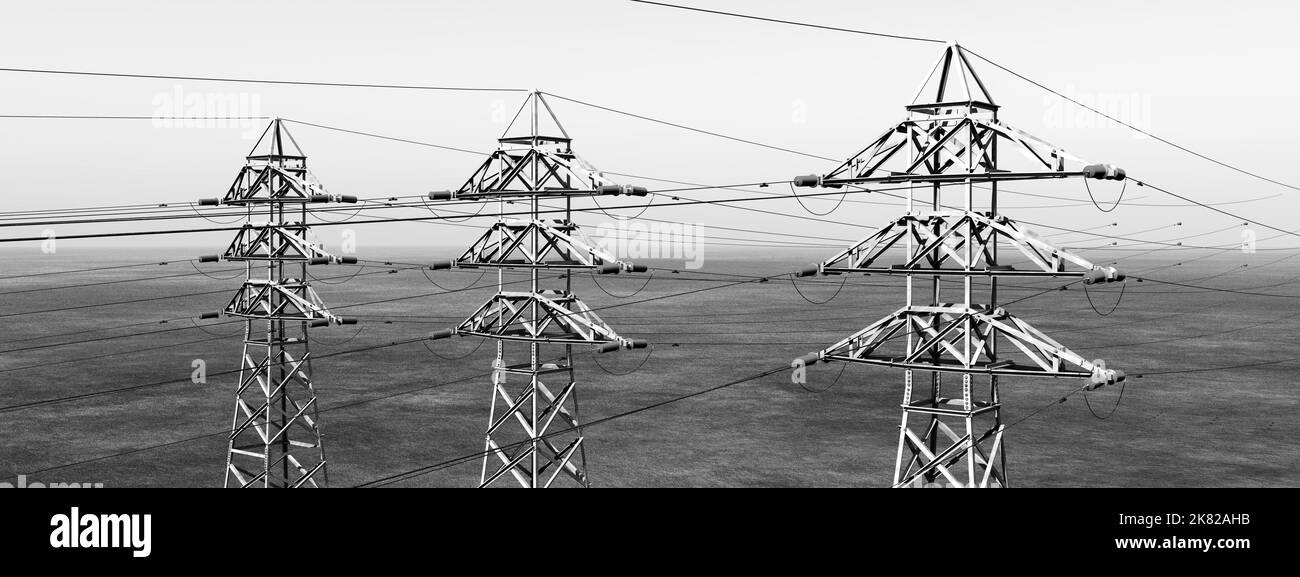 Overhead power line in black and white Stock Photo Alamy