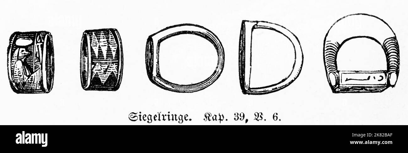 Signet rings, Genesis, Chapter 39, Verse 6, historical Illustration 1850 Stock Photo