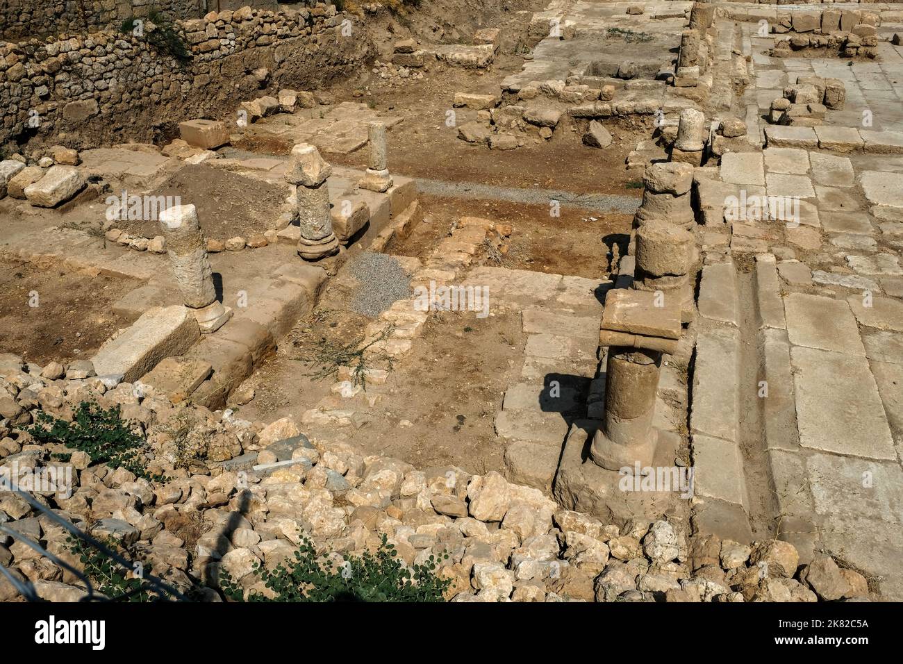 Archaeological excavations in the ancient city of Perre unearthed a historical Roman fountain, large blocks of stones, a furnace structure, water chan Stock Photo