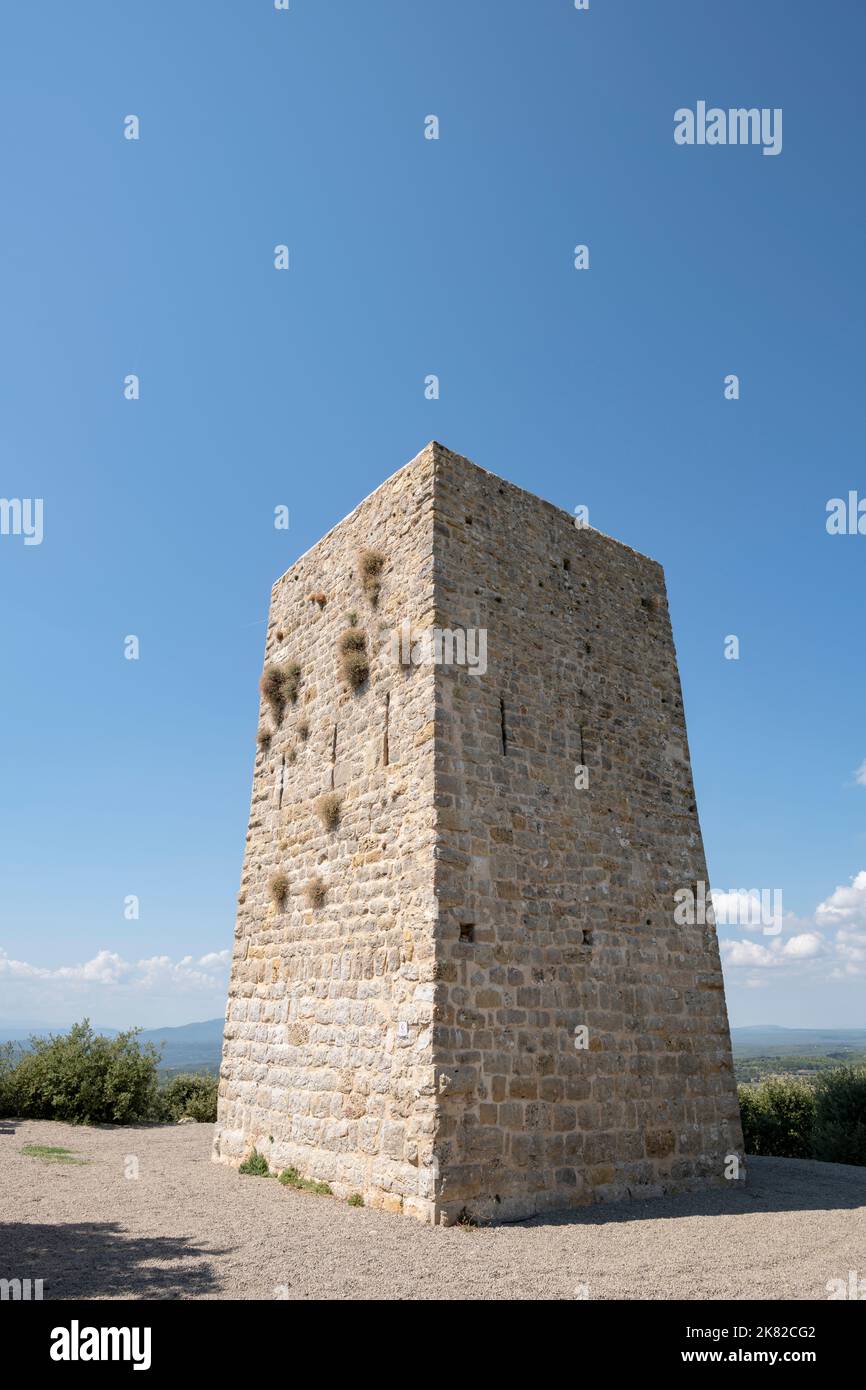 Back of the Tour of Grimaldi,  a medieval Saracen-style tower dating from the 12th or 13th century, Tourtour, South of France, European destination Stock Photo