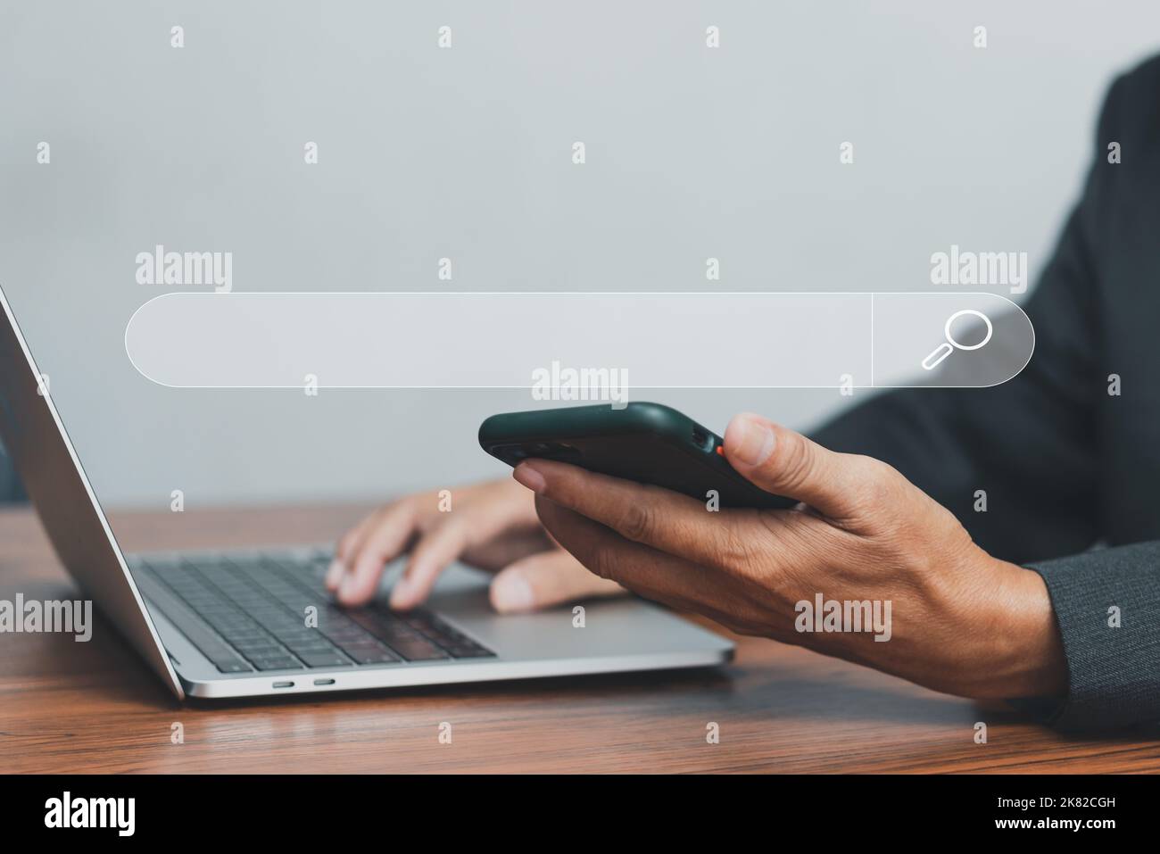 man hand searching browsing for information internet data Technology on ...