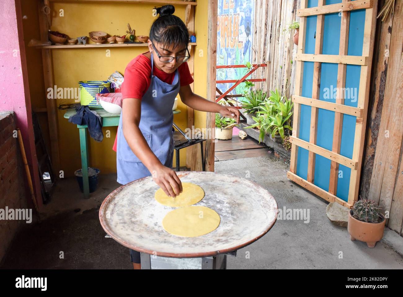 Woman making tortillas, Oaxaca state, Mexico Stock Photo