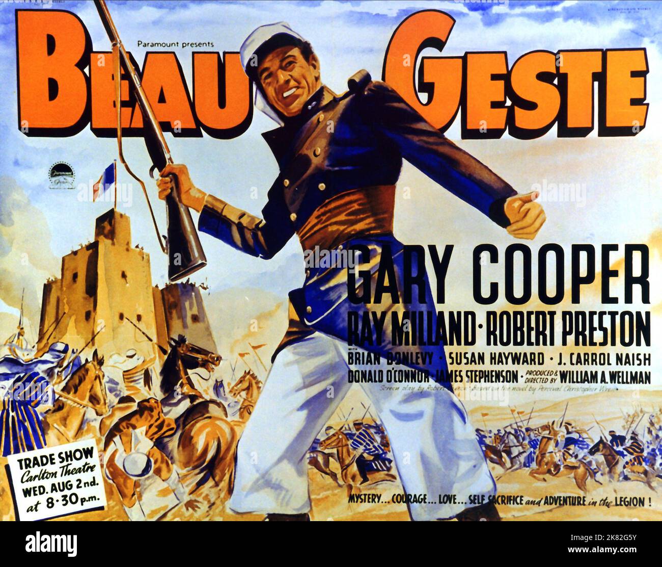 Gary Cooper Poster Film: Beau Geste (USA 1939)   Director: William A. Wellman 24 July 1939   **WARNING** This Photograph is for editorial use only and is the copyright of PARAMOUNT and/or the Photographer assigned by the Film or Production Company and can only be reproduced by publications in conjunction with the promotion of the above Film. A Mandatory Credit To PARAMOUNT is required. The Photographer should also be credited when known. No commercial use can be granted without written authority from the Film Company. Stock Photo
