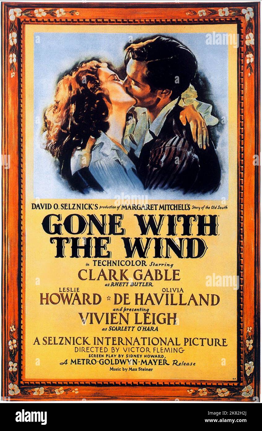 Film Poster Film: Gone With The Wind (USA 1939)   Director: Victor Fleming 15 December 1939   **WARNING** This Photograph is for editorial use only and is the copyright of MGM and/or the Photographer assigned by the Film or Production Company and can only be reproduced by publications in conjunction with the promotion of the above Film. A Mandatory Credit To MGM is required. The Photographer should also be credited when known. No commercial use can be granted without written authority from the Film Company. Stock Photo