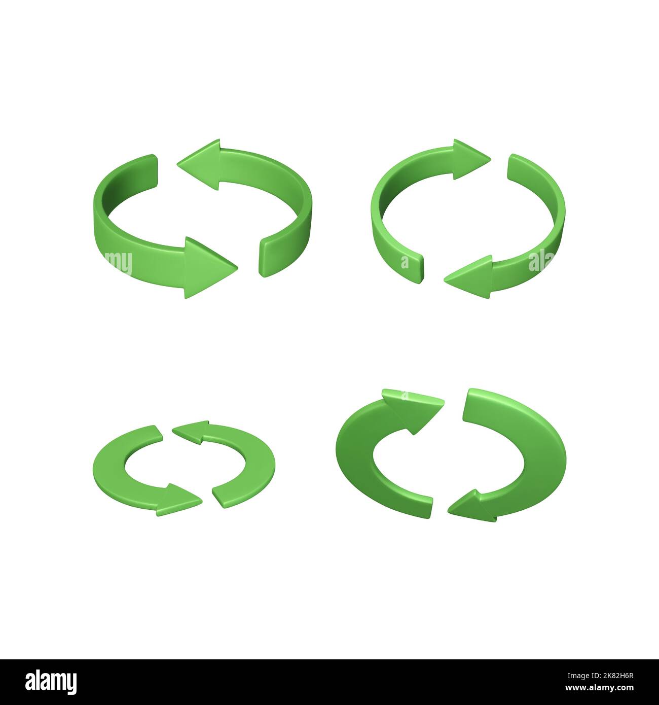 Set of rotation arrows looping in circle for app or web interfaces. Green refresh icon isolated on white background. Reload symbol. Vector illustratio Stock Vector