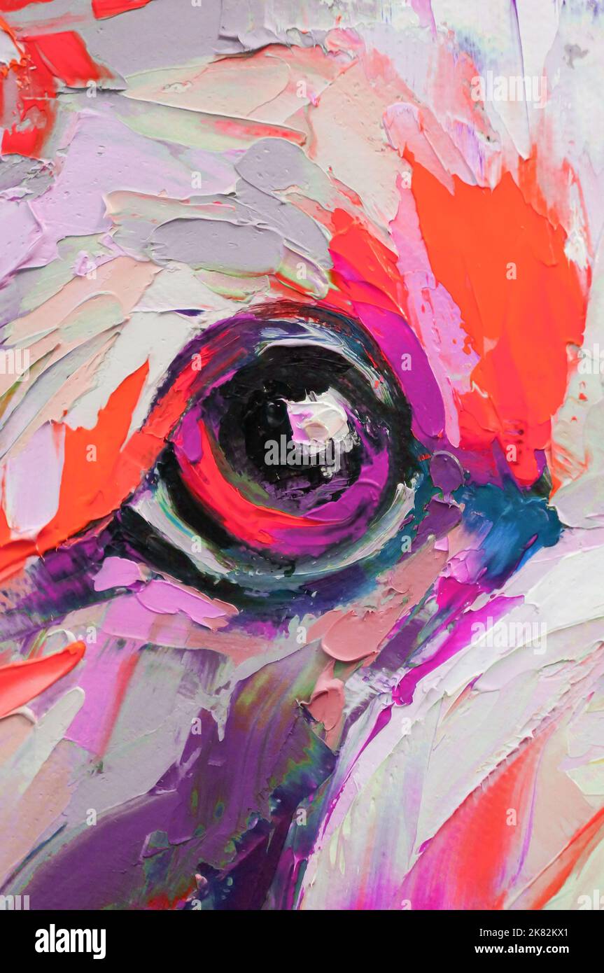 Oil dog portrait painting in multicolored tones. Conceptual abstract