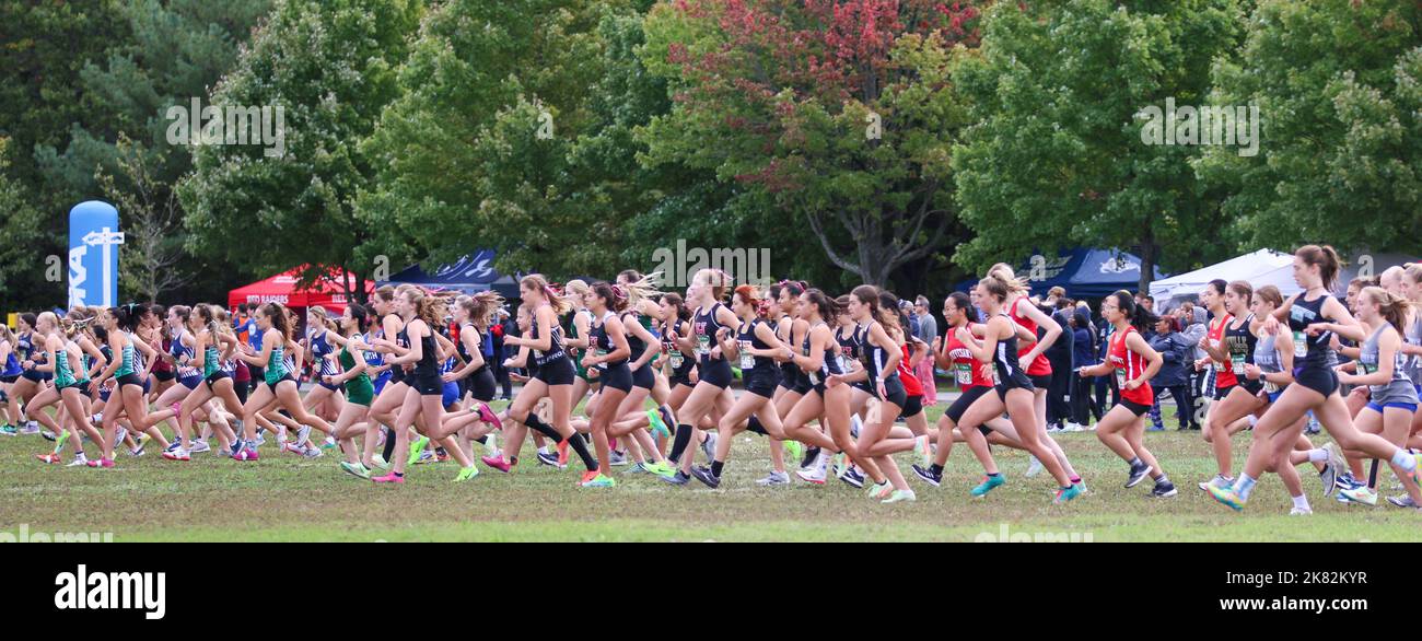 Bronx, New York, USA - 8 October 2022: The start of a high school girls