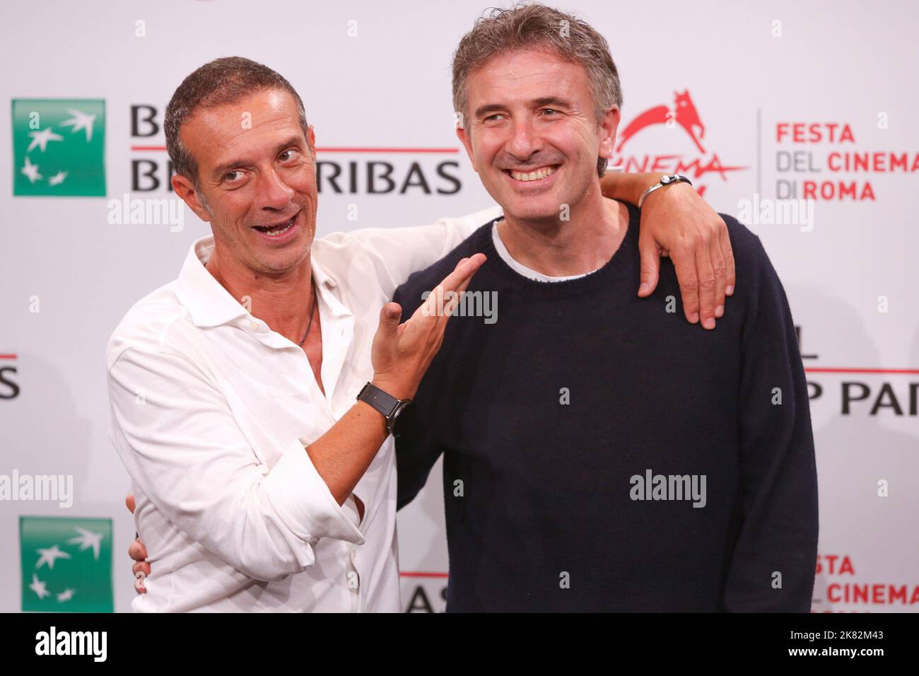Rome, Italy. 20th Oct, 2022. Salvo Ficarra and Valentino Picone pose for the photocall of the movie 'La stranezza' at the opening of Rome Film Fest at Auditorium Parco della Musica. Credit: SOPA Images Limited/Alamy Live News Stock Photo